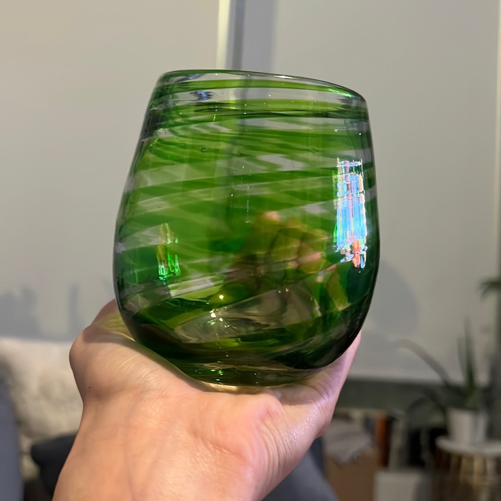 Brand new ✨✨ handmade glass with green swirled cup